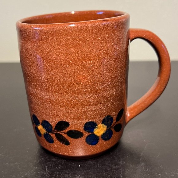 Costa Rica Handcrafted Earthy Brown Glazed Hand Painted Terracotta Mug Cup - Picture 3 of 7